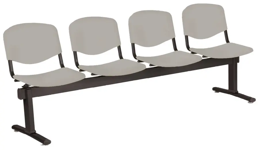 VINCENZA - 4, plastová lavice do čekárny, 4-sedák, šedá, kostra černá