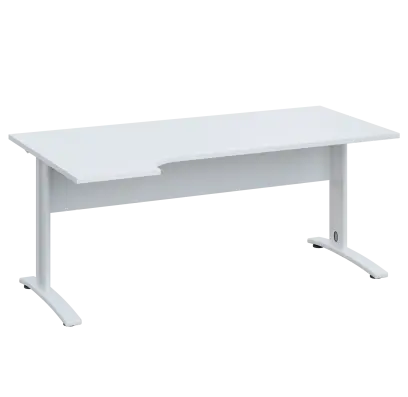 LKR 28 - 184 stůl kancelářský, rohový, levý, kovová podnož bílá, deska 25 mm, široký 1800 mm, bílá