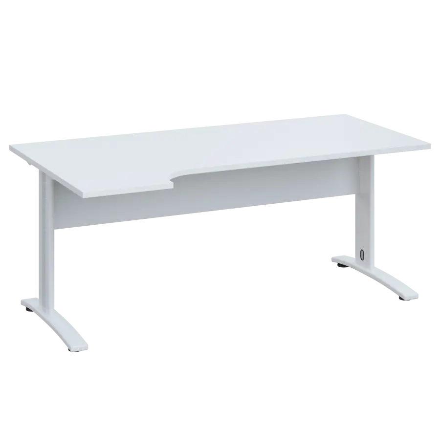 LKR 28 - 184 stůl kancelářský, rohový, levý, kovová podnož bílá, deska 25 mm, široký 1800 mm, bílá
