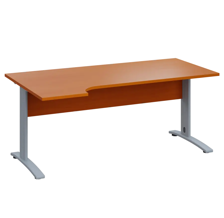 LKR 28 - 184 stůl kancelářský, rohový, levý, kovová podnož stříbrná, deska 25 mm, široký 1800 mm, třešeň šumavská