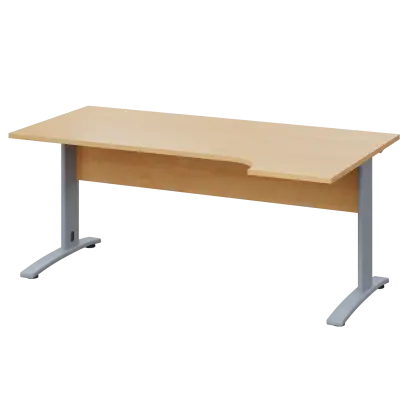 LKR 28 - 184 stůl kancelářský, rohový, pravý, kovová podnož stříbrná, deska 25 mm, široký 1800 mm, javor horský