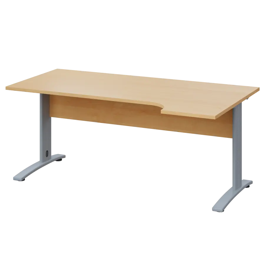 LKR 28 - 184 stůl kancelářský, rohový, pravý, kovová podnož stříbrná, deska 25 mm, široký 1800 mm, javor horský