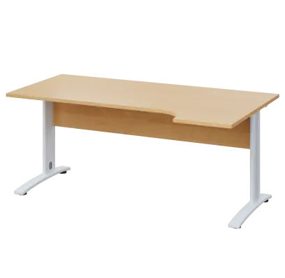 LKR 28 - 184 stůl kancelářský, rohový, pravý, kovová podnož bílá, deska 25 mm, široký 1800 mm, javor horský