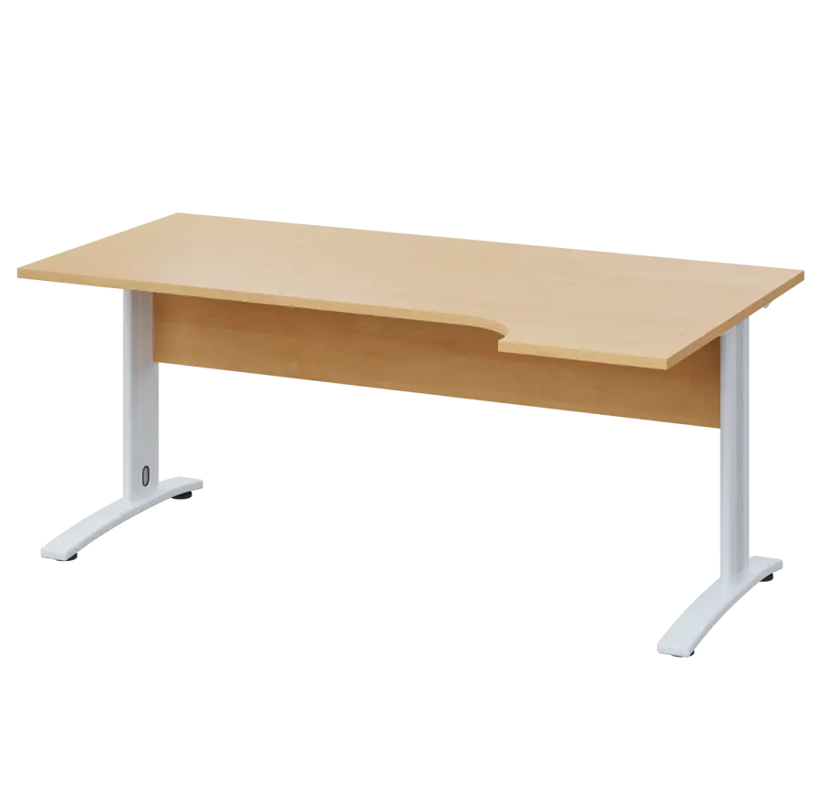 LKR 28 - 184 stůl kancelářský, rohový, pravý, kovová podnož bílá, deska 25 mm, široký 1800 mm, javor horský