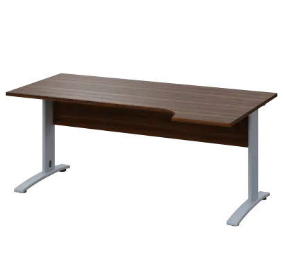 LKR 28 - 184 stůl kancelářský, rohový, pravý, kovová podnož stříbrná, deska 25 mm, široký 1800 mm, ořech královský