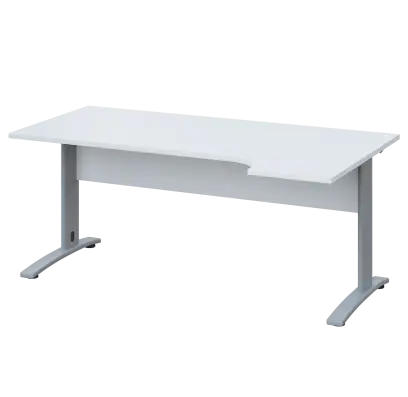 LKR 28 - 184 stůl kancelářský, rohový, pravý, kovová podnož stříbrná, deska 25 mm, široký 1800 mm, bílá