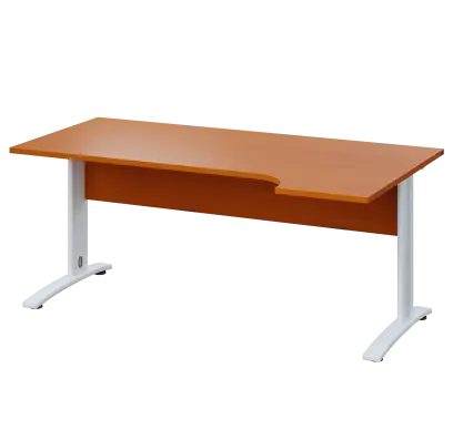 LKR 28 - 184 stůl kancelářský, rohový, pravý, kovová podnož stříbrná, deska 25 mm, široký 1800 mm, třešeň šumavská