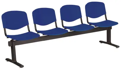 VINCENZA - 4, plastová lavice do čekárny, 4-sedák, tmavě modrá, kostra černá