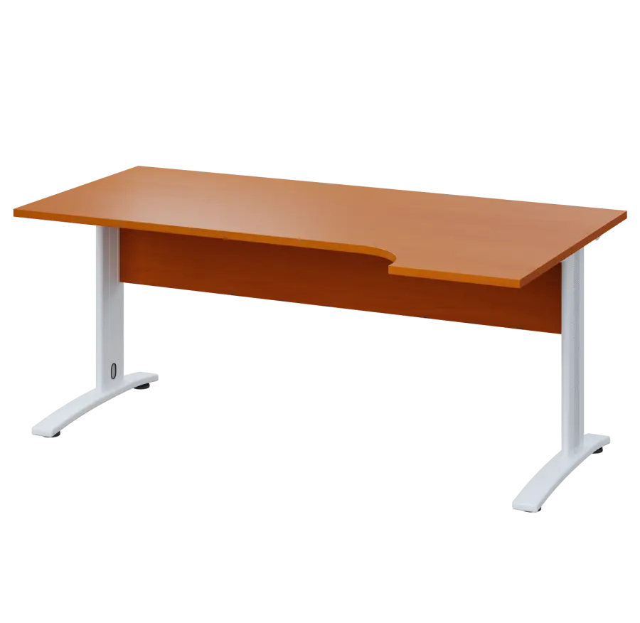 LKR 28 - 184 stůl kancelářský, rohový, pravý, kovová podnož bílá, deska 25 mm, široký 1800 mm, třešeň šumavská