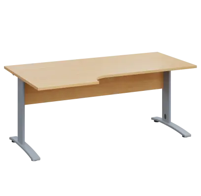 LKR 28 - 186 stůl kancelářský, rohový, levý, kovová podnož stříbrná, deska 25 mm, široký 1800 mm, javor horský