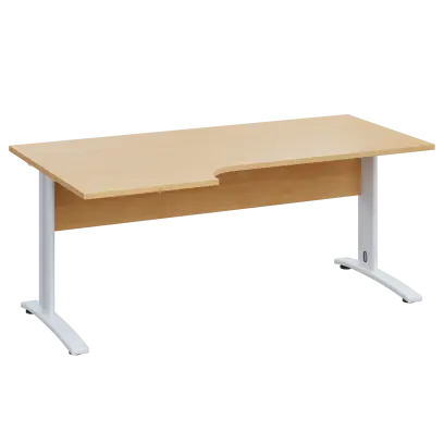 LKR 28 - 186 stůl kancelářský, rohový, levý, kovová podnož bílá, deska 25 mm, široký 1800 mm, javor horský