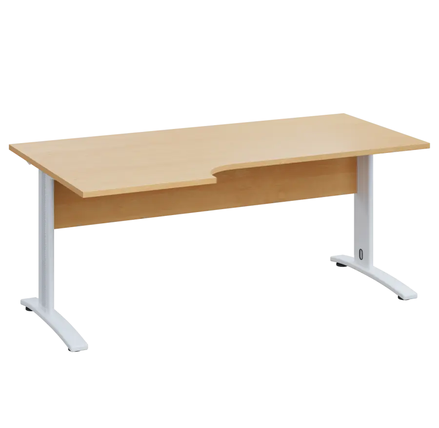 LKR 28 - 186 stůl kancelářský, rohový, levý, kovová podnož bílá, deska 25 mm, široký 1800 mm, javor horský