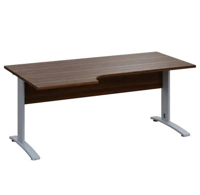 LKR 28 - 186 stůl kancelářský, rohový, levý, kovová podnož stříbrná, deska 25 mm, široký 1800 mm, ořech královský