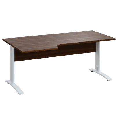 LKR 28 - 186 stůl kancelářský, rohový, levý, kovová podnož bílá, deska 25 mm, široký 1800 mm, ořech královský
