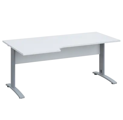 LKR 28 - 186 stůl kancelářský, rohový, levý, kovová podnož stříbrná, deska 25 mm, široký 1800 mm, bílá