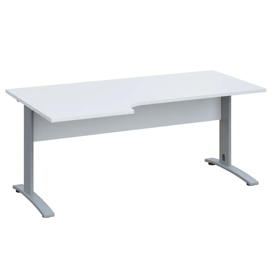 LKR 28 - 186 stůl kancelářský, rohový, levý, kovová podnož stříbrná, deska 25 mm, široký 1800 mm, bílá