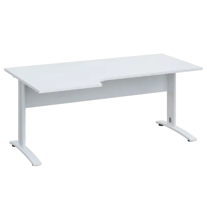 LKR 28 - 186 stůl kancelářský, rohový, levý, kovová podnož bílá, deska 25 mm, široký 1800 mm, bílá