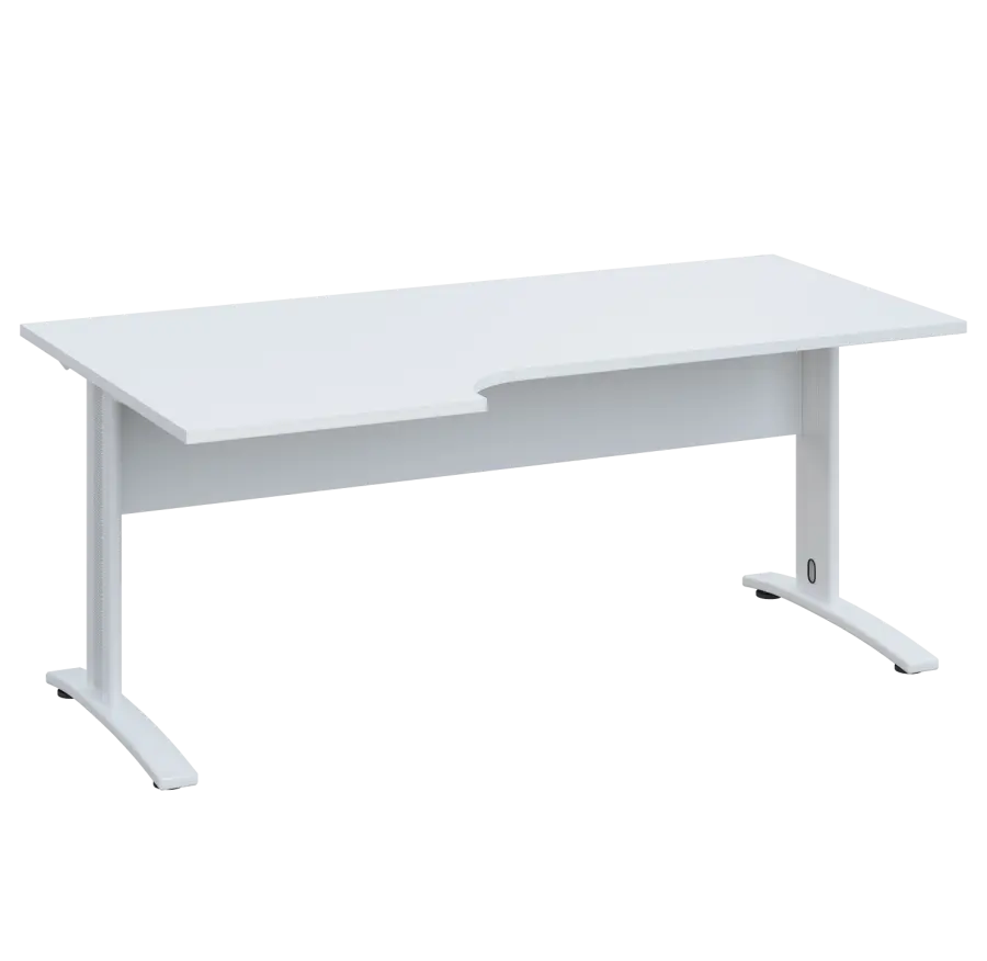 LKR 28 - 186 stůl kancelářský, rohový, levý, kovová podnož bílá, deska 25 mm, široký 1800 mm, bílá