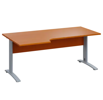 LKR 28 - 186 stůl kancelářský, rohový, levý, kovová podnož stříbrná, deska 25 mm, široký 1800 mm, třešeň šumavská