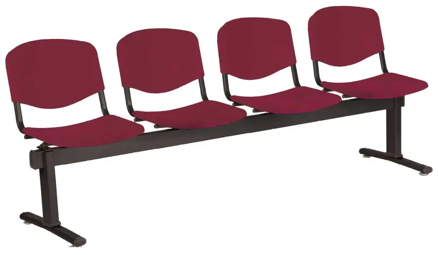 VINCENZA - 4, plastová lavice do čekárny, 4-sedák, vínová, kostra černá