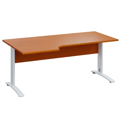 LKR 28 - 186 stůl kancelářský, rohový, levý, kovová podnož bílá, deska 25 mm, široký 1800 mm, třešeň šumavská