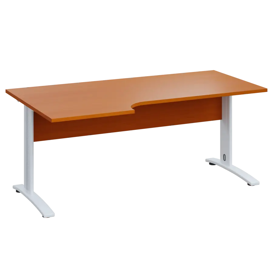 LKR 28 - 186 stůl kancelářský, rohový, levý, kovová podnož bílá, deska 25 mm, široký 1800 mm, třešeň šumavská