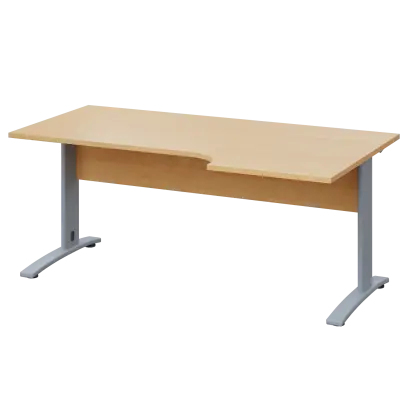 LKR 28 - 186 stůl kancelářský, rohový, pravý, kovová podnož stříbrná, deska 25 mm, široký 1800 mm, javor horský