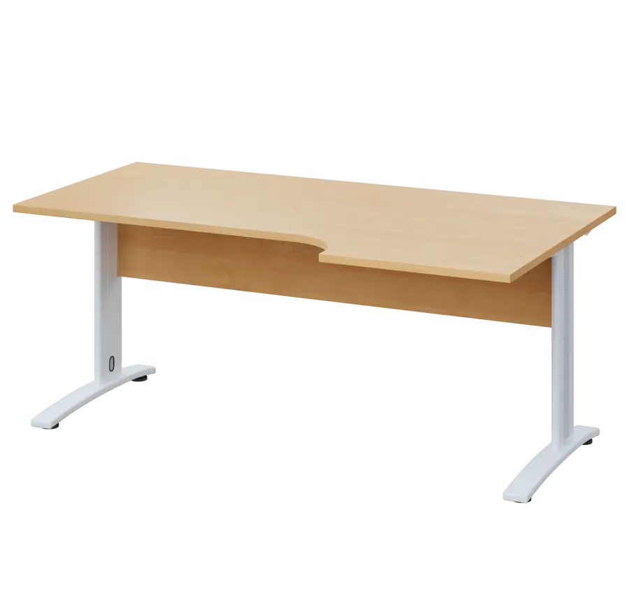 LKR 28 - 186 stůl kancelářský, rohový, pravý, kovová podnož bílá, deska 25 mm, široký 1800 mm, javor horský