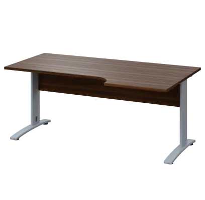 LKR 28 - 186 stůl kancelářský, rohový, pravý, kovová podnož stříbrná, deska 25 mm, široký 1800 mm, ořech královský