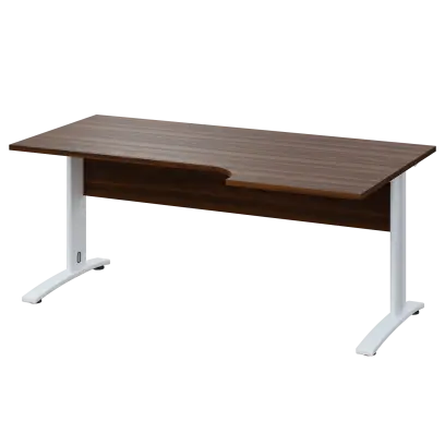 LKR 28 - 186 stůl kancelářský, rohový, pravý, kovová podnož bílá, deska 25 mm, široký 1800 mm, ořech královský