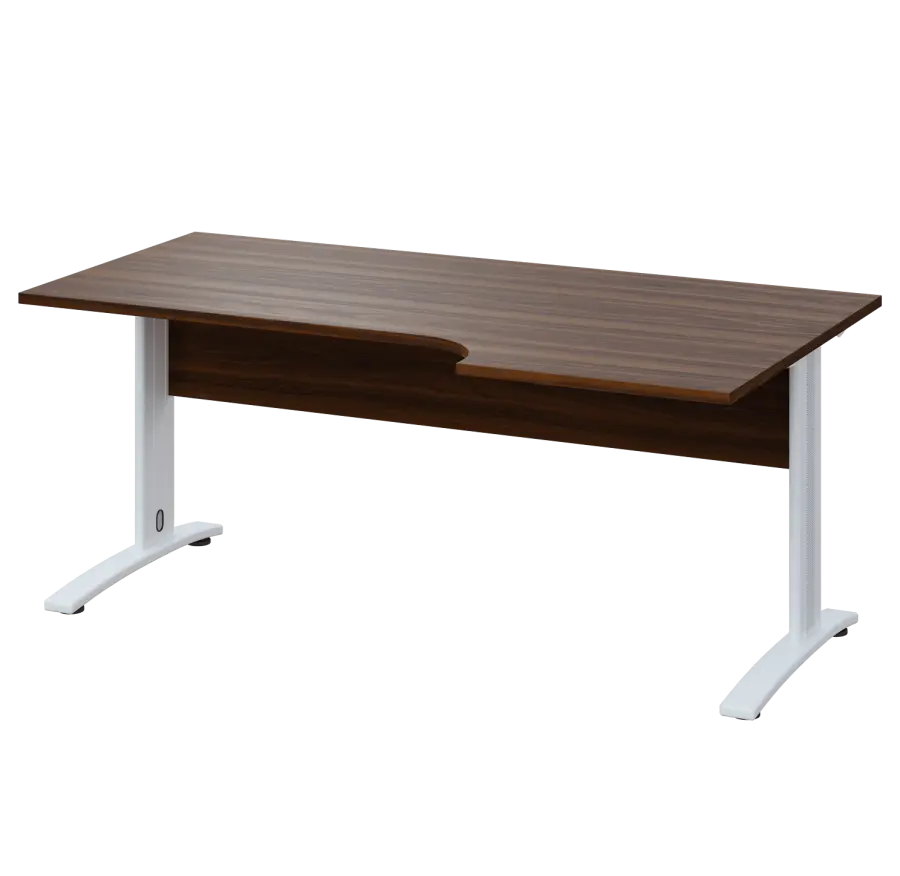 LKR 28 - 186 stůl kancelářský, rohový, pravý, kovová podnož bílá, deska 25 mm, široký 1800 mm, ořech královský