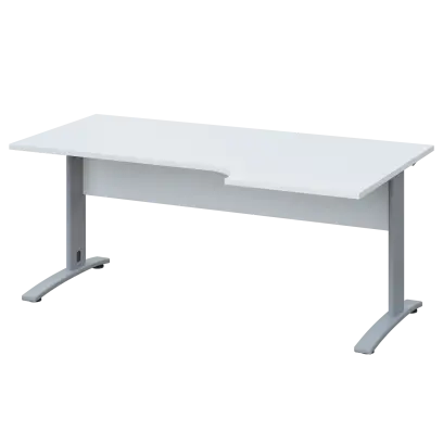 LKR 28 - 186 stůl kancelářský, rohový, pravý, kovová podnož stříbrná, deska 25 mm, široký 1800 mm, bílá