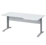LKR 28 - 186 stůl kancelářský, rohový, pravý, kovová podnož stříbrná, deska 25 mm, široký 1800 mm, bílá