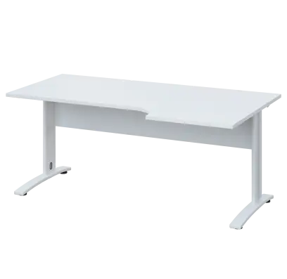 LKR 28 - 186 stůl kancelářský, rohový, pravý, kovová podnož bílá, deska 25 mm, široký 1800 mm, bílá