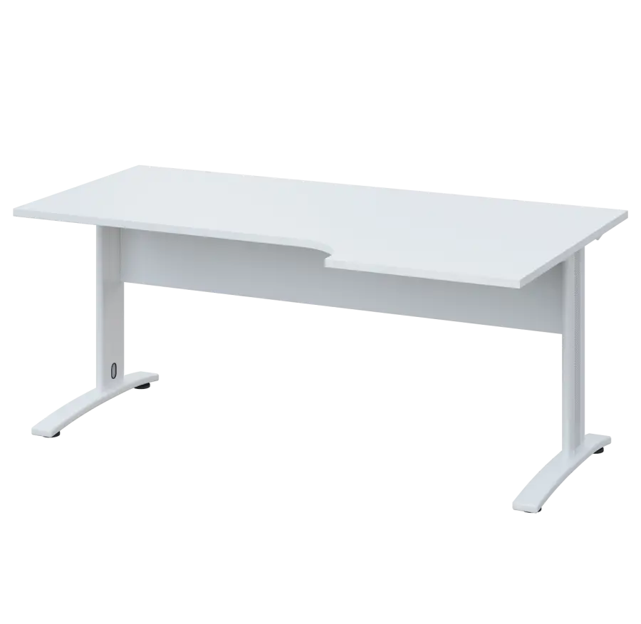 LKR 28 - 186 stůl kancelářský, rohový, pravý, kovová podnož bílá, deska 25 mm, široký 1800 mm, bílá