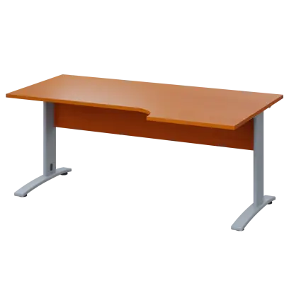 LKR 28 - 186 stůl kancelářský, rohový, pravý, kovová podnož stříbrná, deska 25 mm, široký 1800 mm, třešeň šumavská