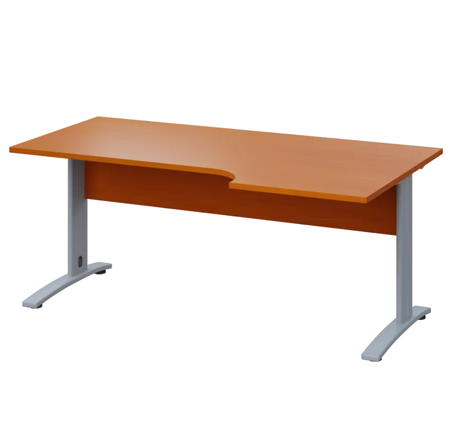 LKR 28 - 186 stůl kancelářský, rohový, pravý, kovová podnož stříbrná, deska 25 mm, široký 1800 mm, třešeň šumavská