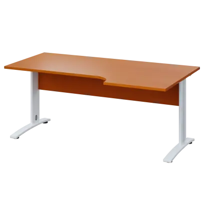 LKR 28 - 186 stůl kancelářský, rohový, pravý, kovová podnož bílá, deska 25 mm, široký 1800 mm, třešeň šumavská
