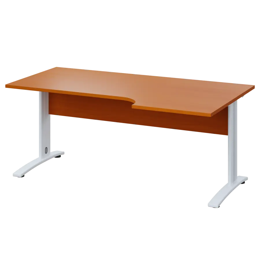 LKR 28 - 186 stůl kancelářský, rohový, pravý, kovová podnož bílá, deska 25 mm, široký 1800 mm, třešeň šumavská