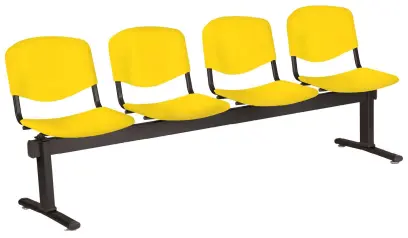 VINCENZA - 4, plastová lavice do čekárny, 4-sedák, žlutá, kostra černá