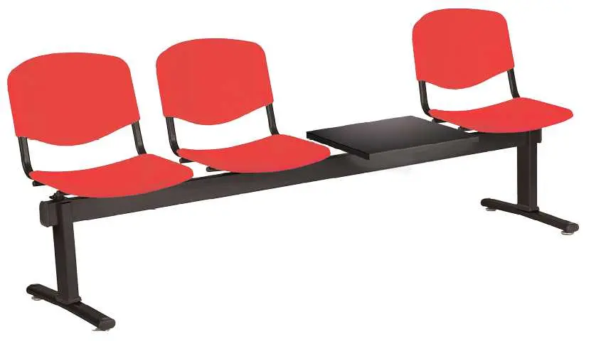 VINCENZA - 4 S, plastová lavice do čekárny, 3-sedák, stolek, červená, kostra černá
