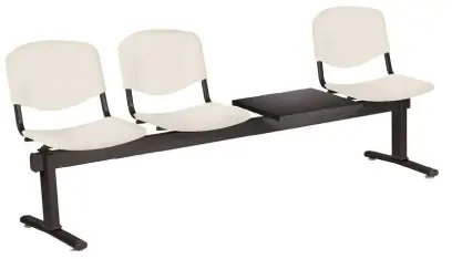 VINCENZA - 4 S, plastová lavice do čekárny, 3-sedák, stolek, krémová, kostra černá