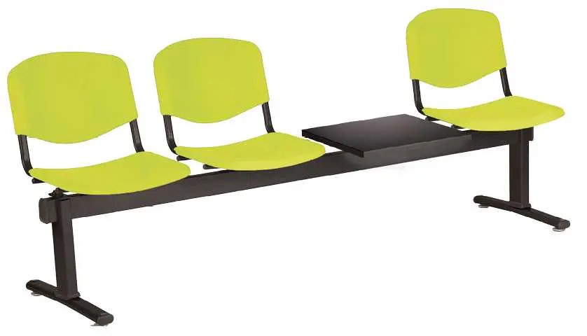 VINCENZA - 4 S, plastová lavice do čekárny, 3-sedák, stolek, pistáciová, kostra černá