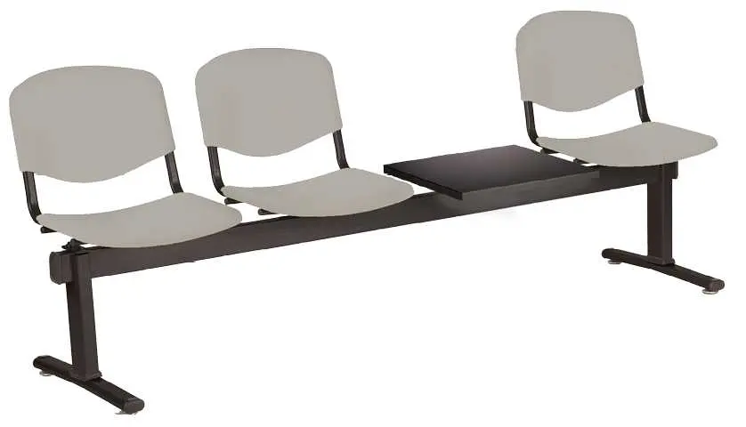 VINCENZA - 4 S, plastová lavice do čekárny, 3-sedák, stolek, šedá , kostra černá