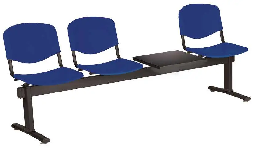 VINCENZA - 4 S, plastová lavice do čekárny, 3-sedák, stolek, tmavě modrá, kostra černá