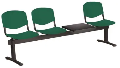 VINCENZA - 4 S, plastová lavice do čekárny, 3-sedák, stolek, zelená, kostra černá