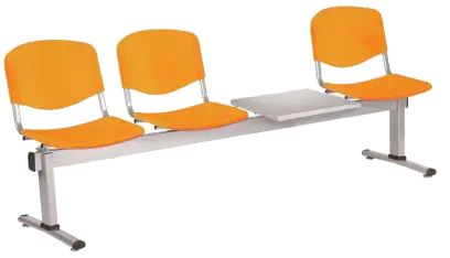 VINCENZA - 4 S, plastová lavice do čekárny, 3-sedák, stolek, meruňková, kostra stříbrná