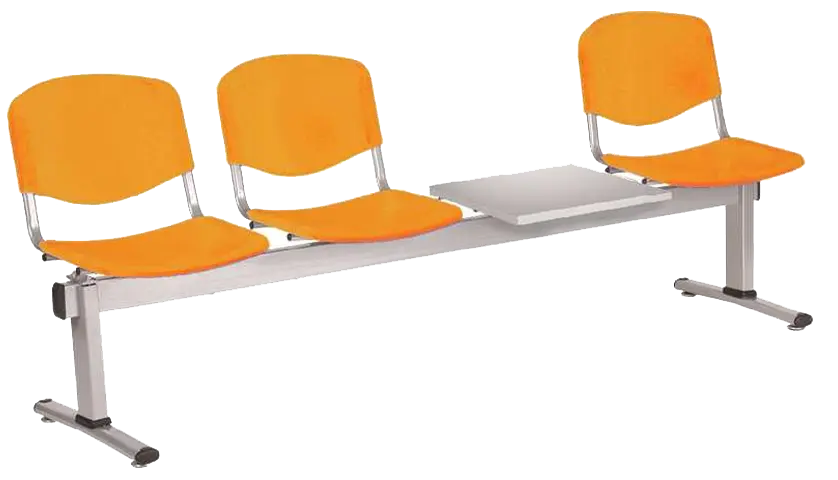 VINCENZA - 4 S, plastová lavice do čekárny, 3-sedák, stolek, meruňková, kostra stříbrná