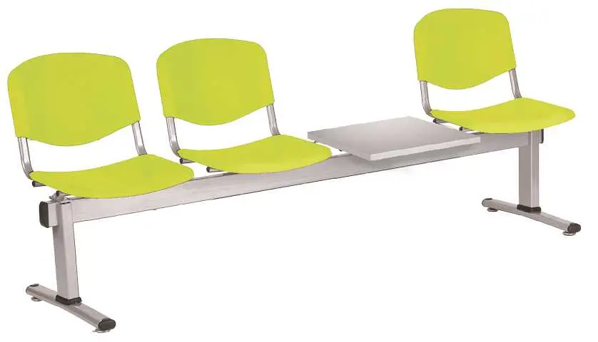 VINCENZA - 4 S, plastová lavice do čekárny, 3-sedák, stolek, pistáciová, kostra stříbrná