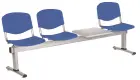 VINCENZA - 4 S, plastová lavice do čekárny, 3-sedák, stolek, světle modrá, kostra stříbrná